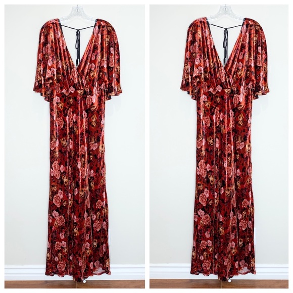 NEW Johnny Was Alanis Velvet Floral Maxi Dress (Sz XL) Red Rose Multi - Picture 5 of 15